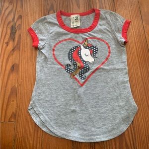 Lily bleu red and gray shirt with a unicorn size 5